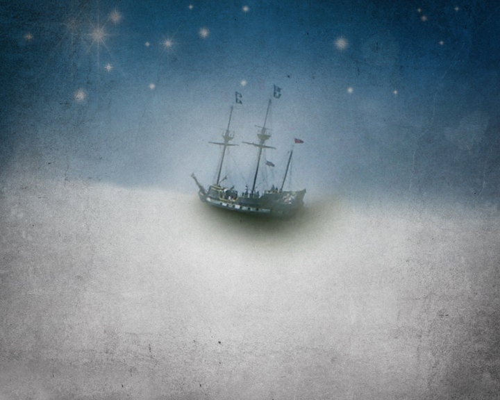 Pirate ship Decor Art for the Nursery tall ship Dreamscape Celestial 8x10 Print  - Charting the Clouds