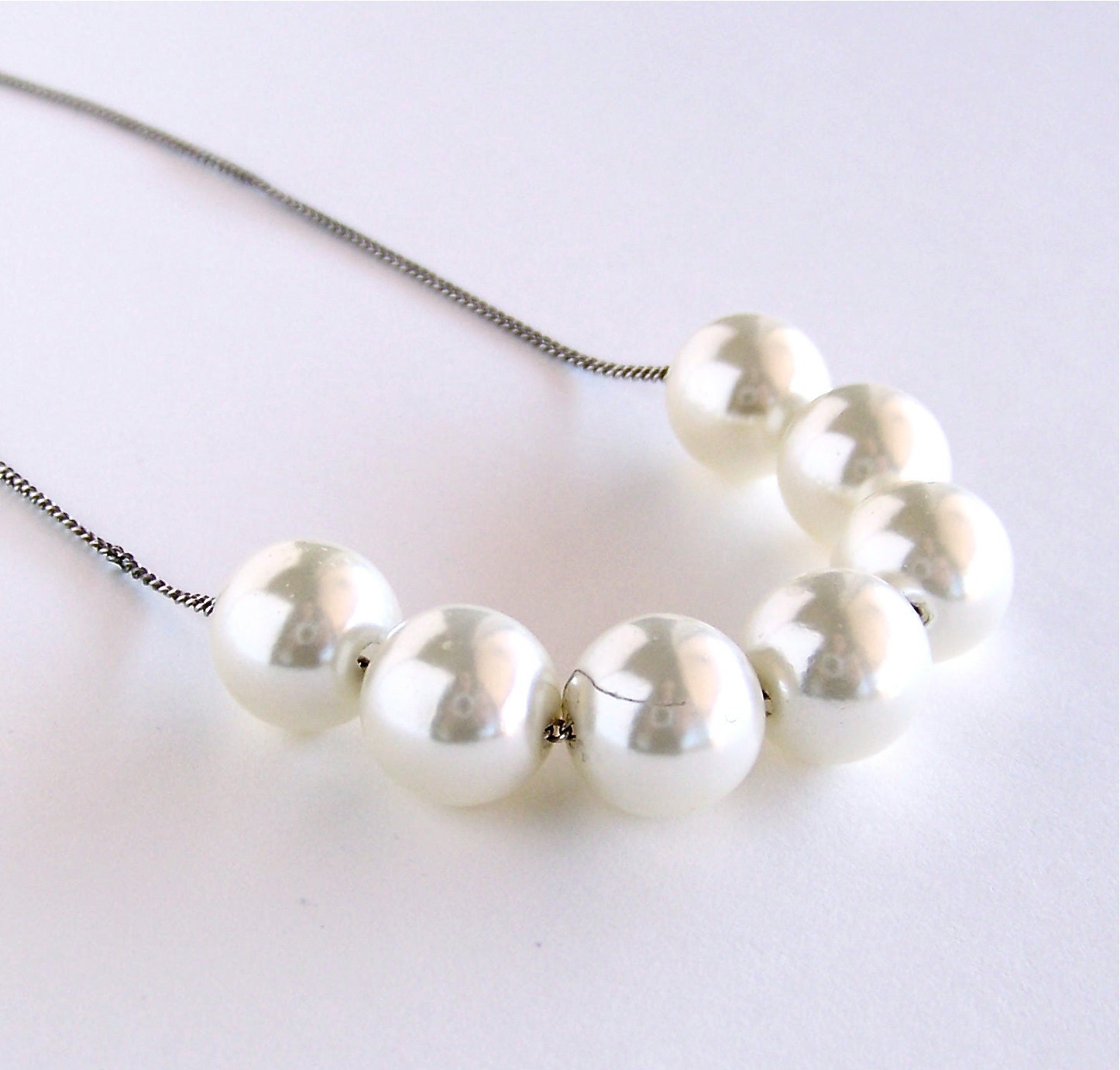 pearl necklace - bridal - silver - vintage - you must be an angel