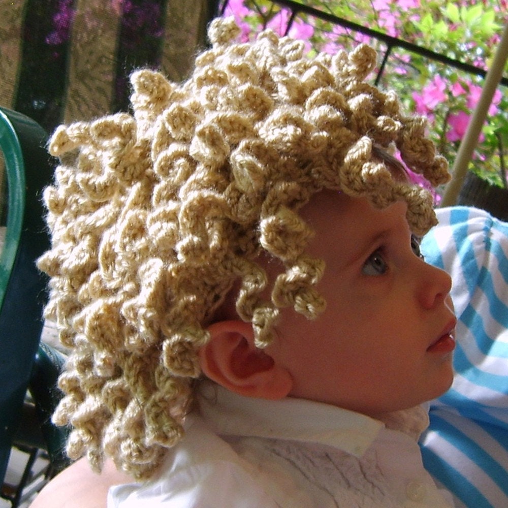 Kiddy Lidders - Adorable Curly Light Brown Crochet Hair Hat Wig - Handmade - Perfect for Winter