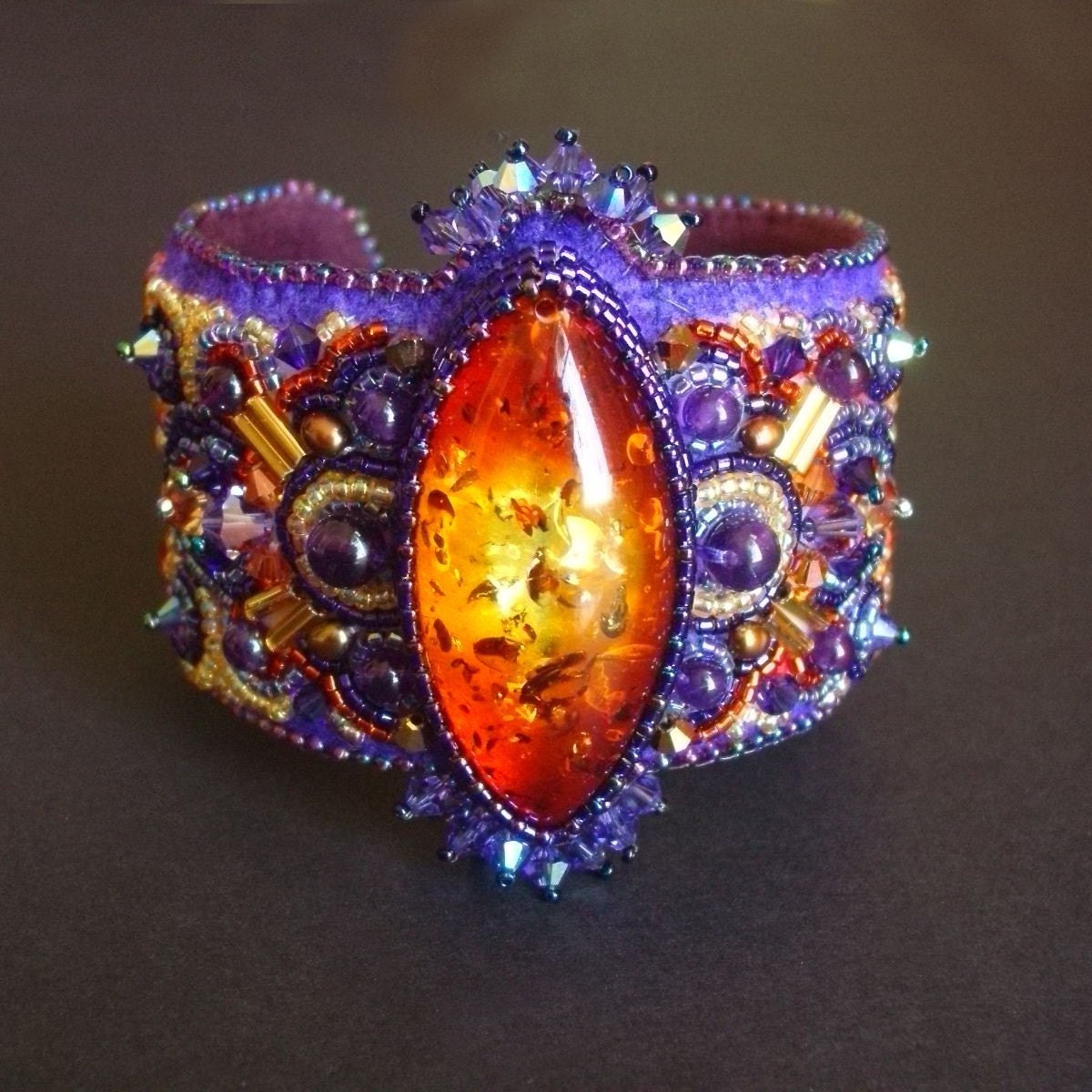 Fearless Bead Embroidered Cuff on Etsy--Luxury Bead Embroidery by CircesHouse, with Swarovski Crystals