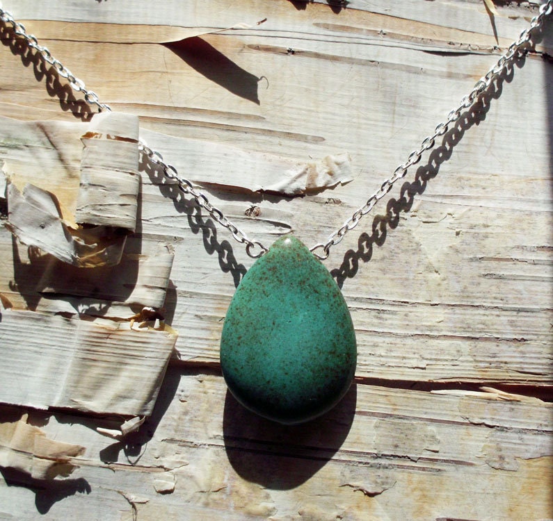 Simply Edgy Turquoise Tear Drop Stone Necklace 18 Inch Silver  Bohemian Boho Hippie Tribal