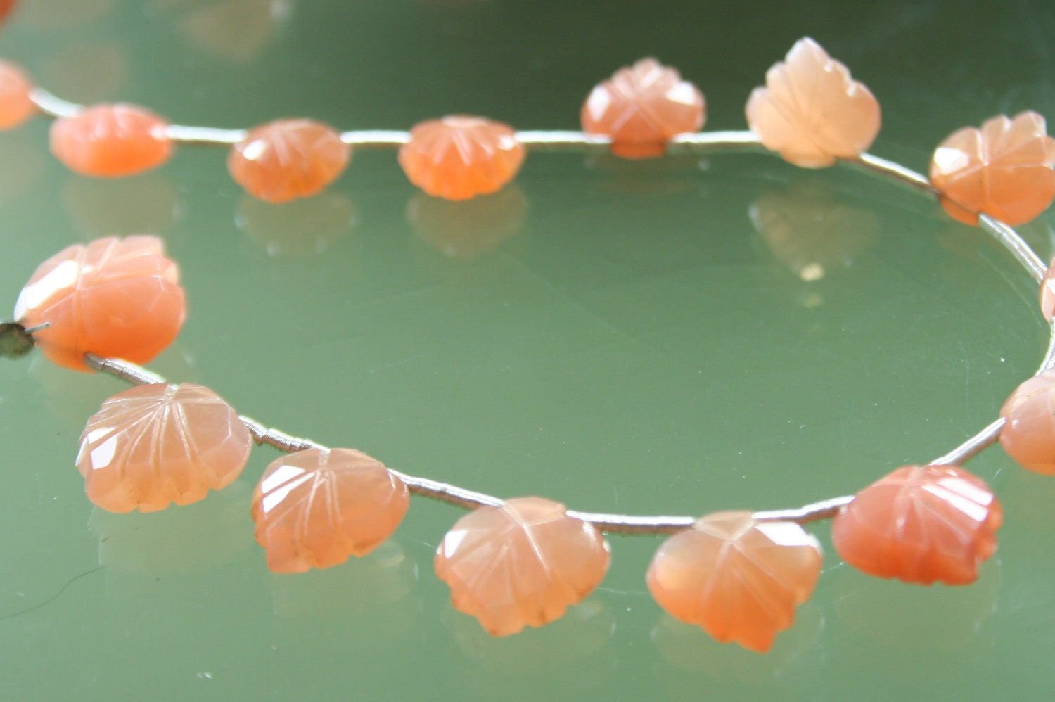 Peach Moonstone Carved Leaves Briolettes 6mm - 10mm