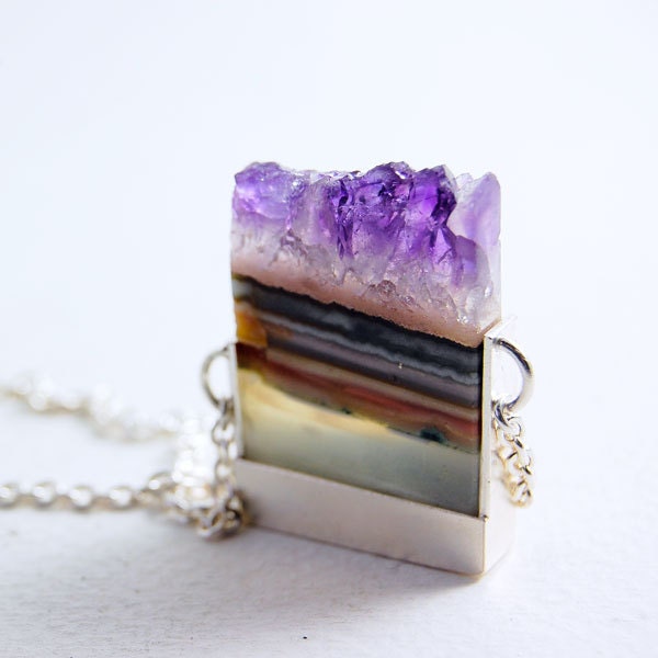 Slices - Amethyst Slice and Sterling Silver Necklace - OOAK