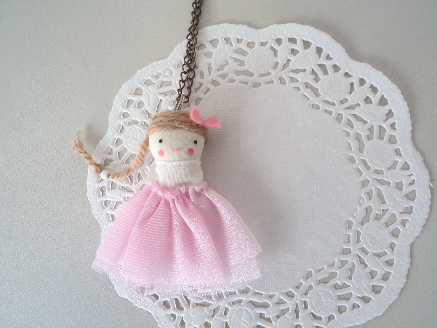 lady ballerina necklace - little rag doll charm dancer pink tutu