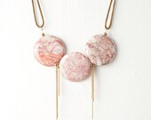 Pink Marble Bead Necklace with Heishi Disc Beads and Vintage Snake Chain