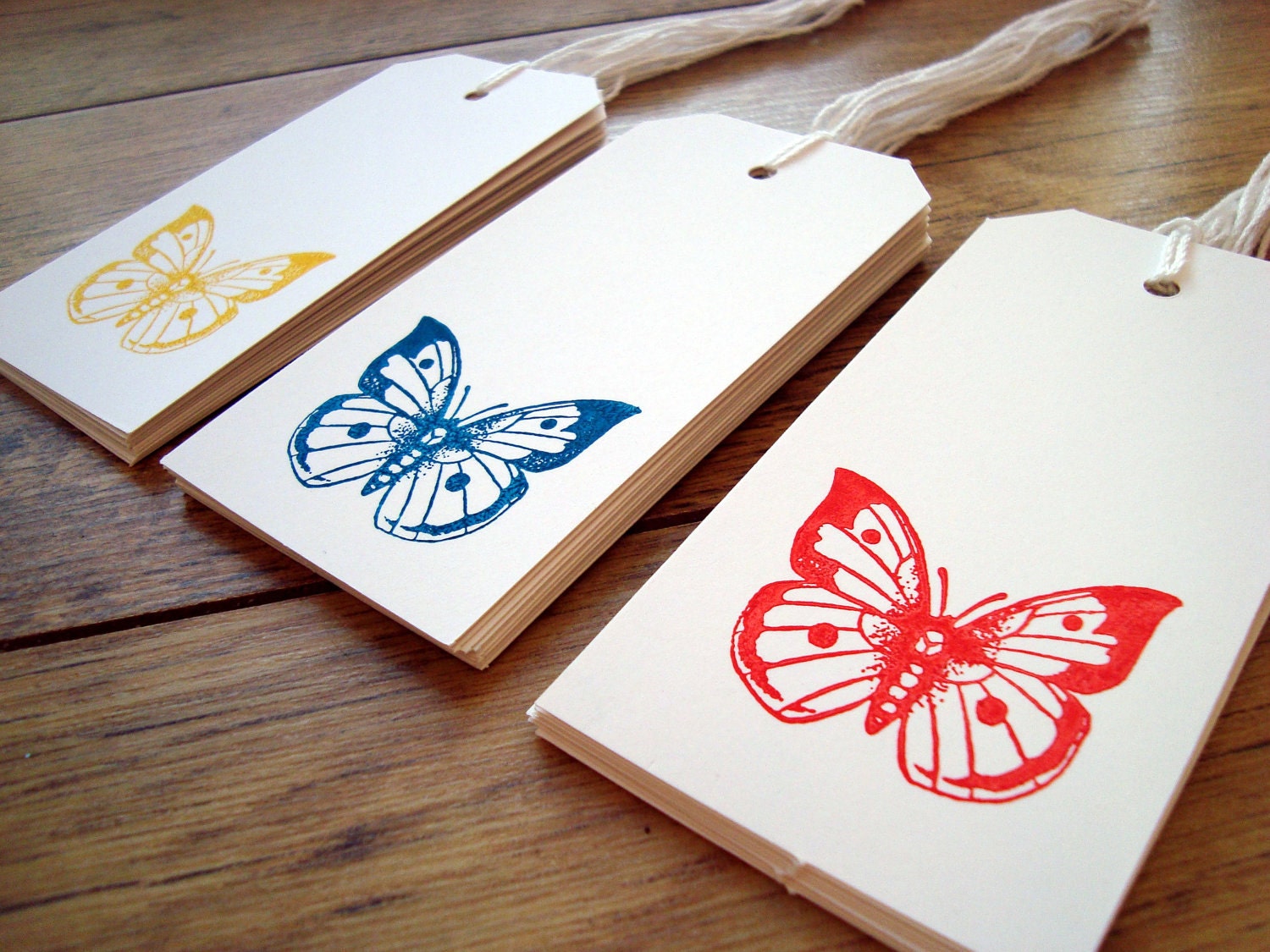 Butterfly gift tags Red Yellow Blue. x 30 - ChilliPeppa