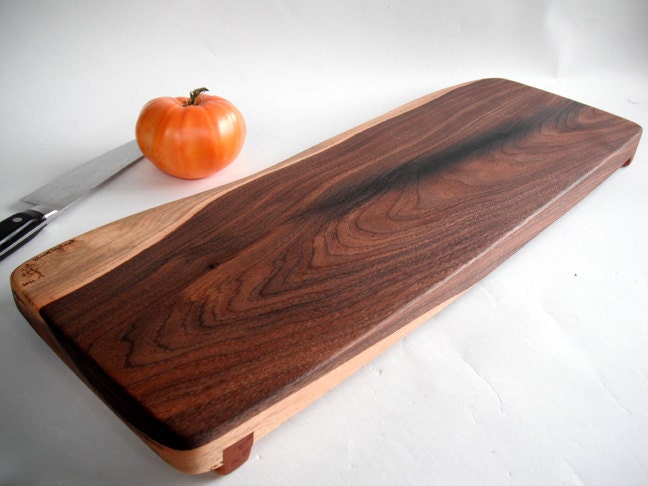 long reclaimed beautiful black walnut raised cutting board