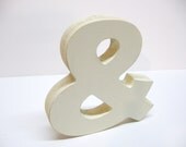 Wood Ampersand Sign - 5 Inch Shelf Sitter Style - Painted Off White - Distressed - Typography - Wedding Decor