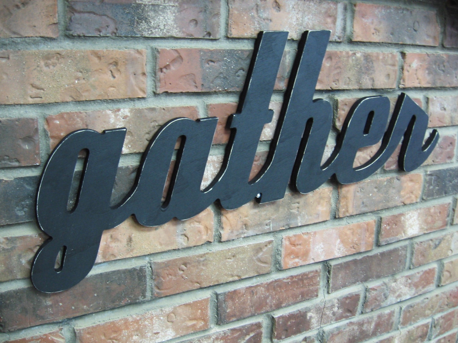 Black Gather Sign - Wood Wall Decor - Family Room - Kitchen - 28 X 12