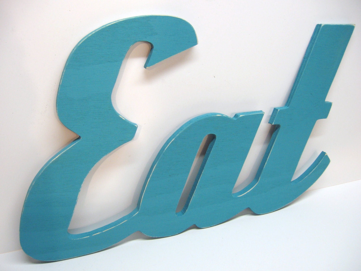 Wood Eat Sign - Painted Turquoise - Distressed - Retro Wood Wall Decor -Kitchen - Diner - Restaurant