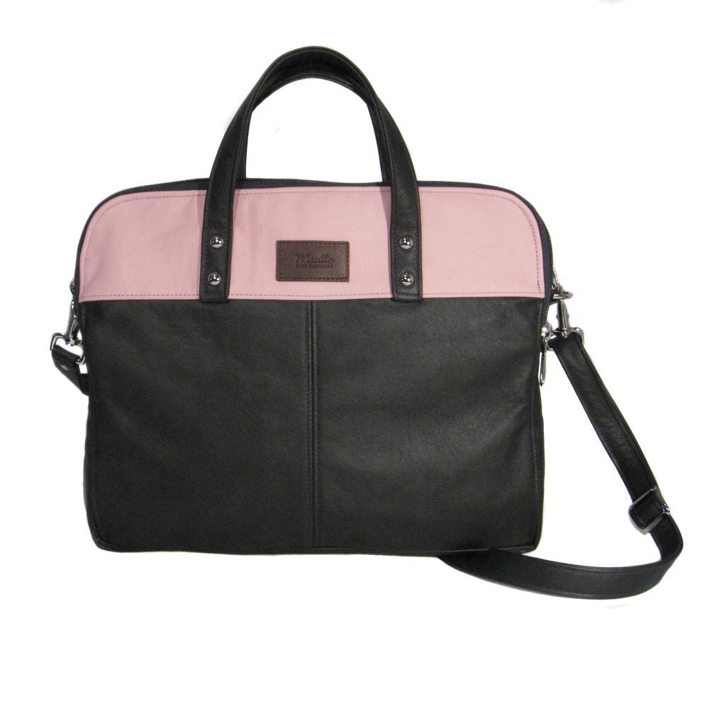 Grey and Pink Leather Briefcase - Commuter Business Bag - FREDDY