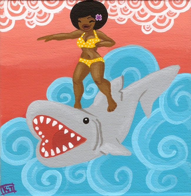 Shark Surfer - art print - 5x5