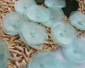 Handmade organza sew on flower appliques (15pcs)- SHIMMER AQUA MIST