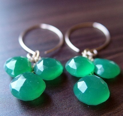 Green Onyx Cluster Earrings 14k Gold