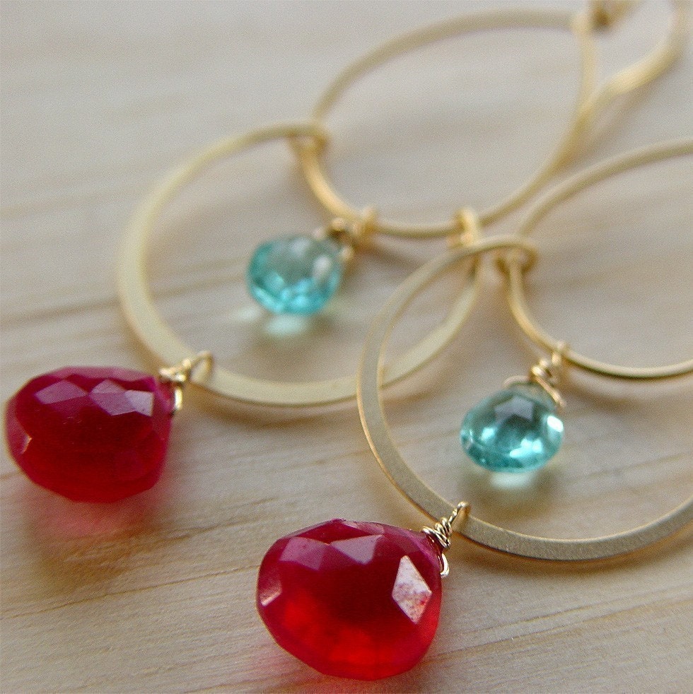 Turkish Delights Topaz Ruby Gold Chandelier Earrings