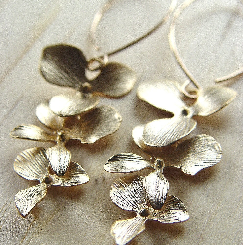 Orchid Flower 14k gold earrings