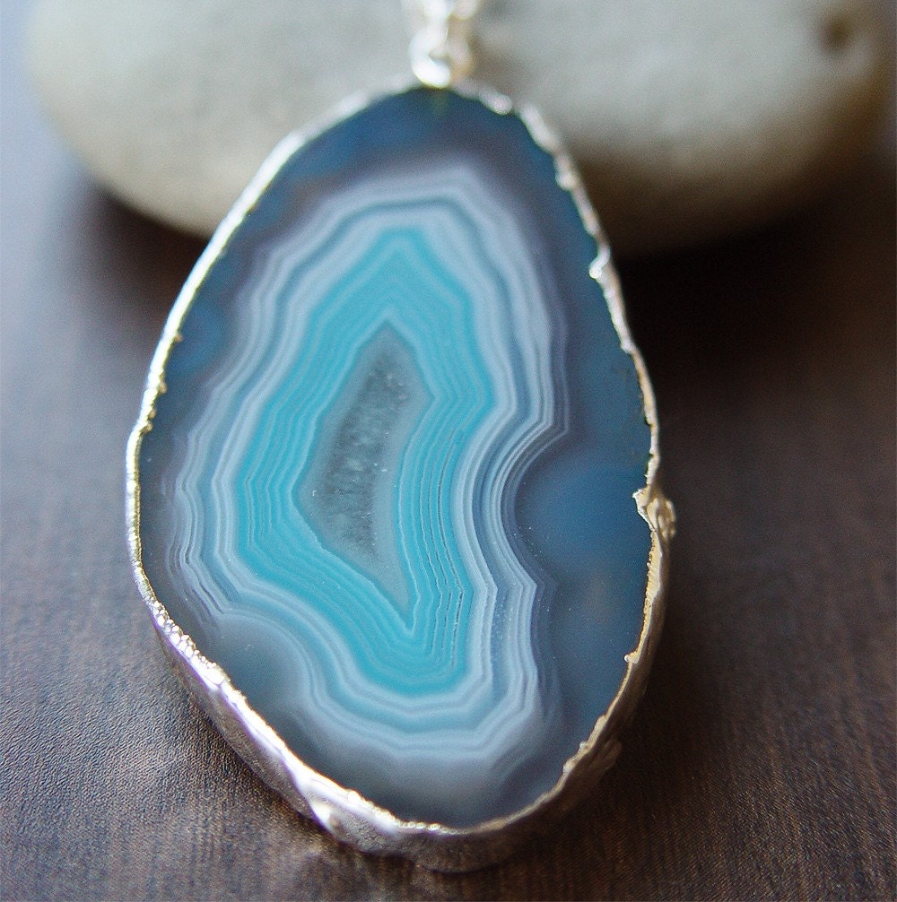 SALE Carribean Blue Agate silver pendant
