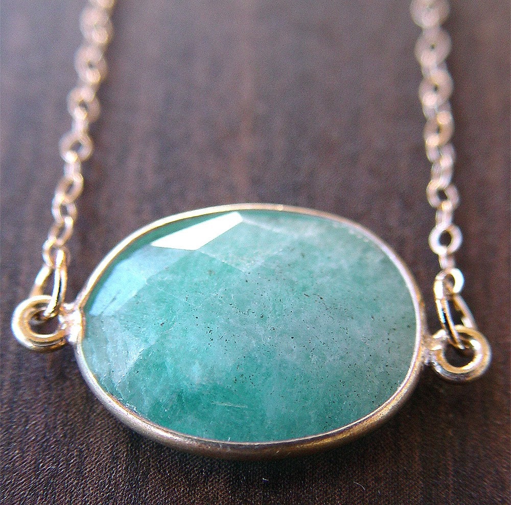 Blue Amazonite 24k gold pendant necklace