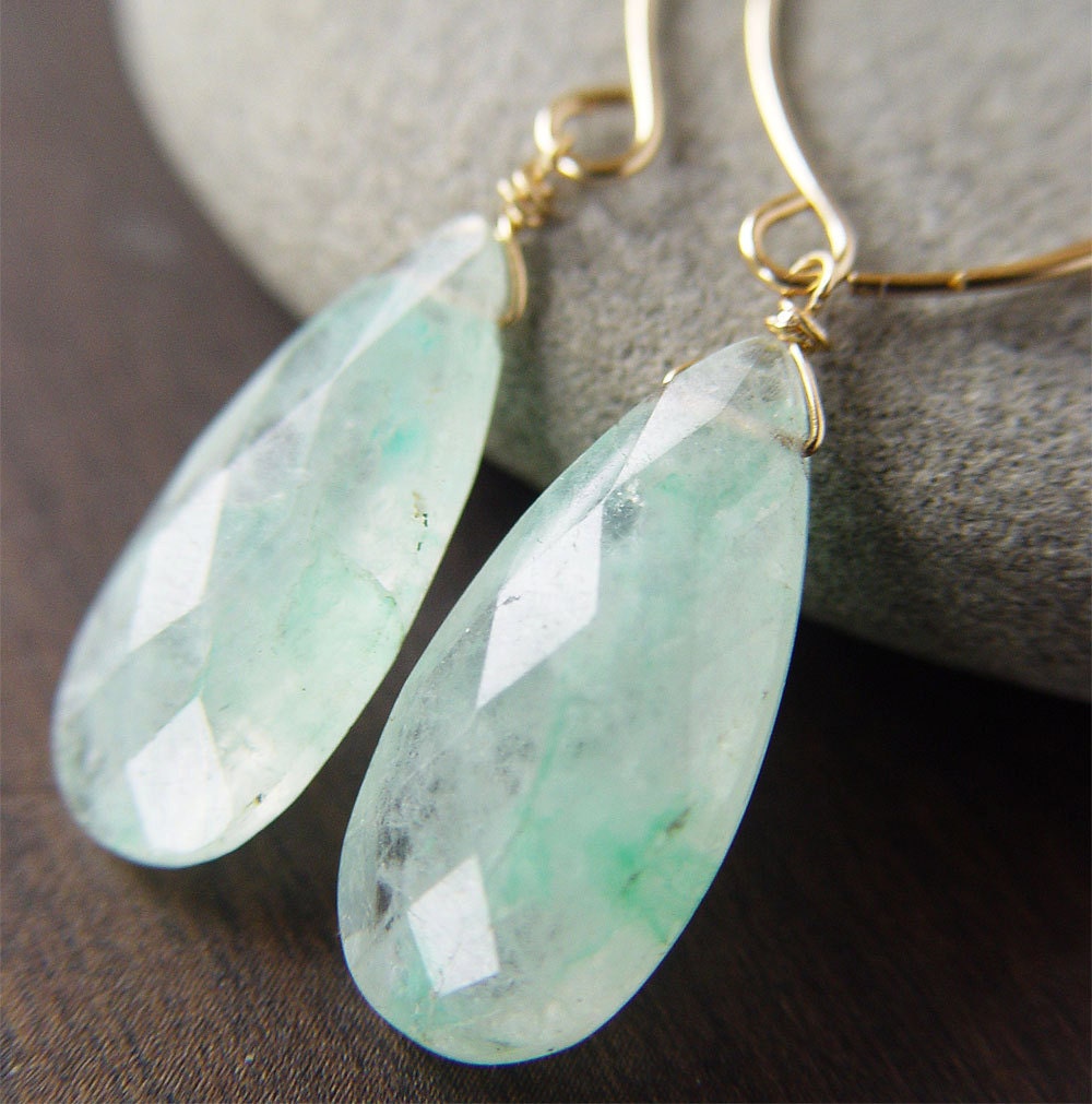 Rutilated Green Quartz Earrings 14k Gold