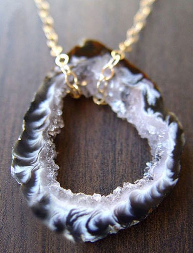 RESERVED for Vivian: Black Agate Druzy Necklace 14k Gold