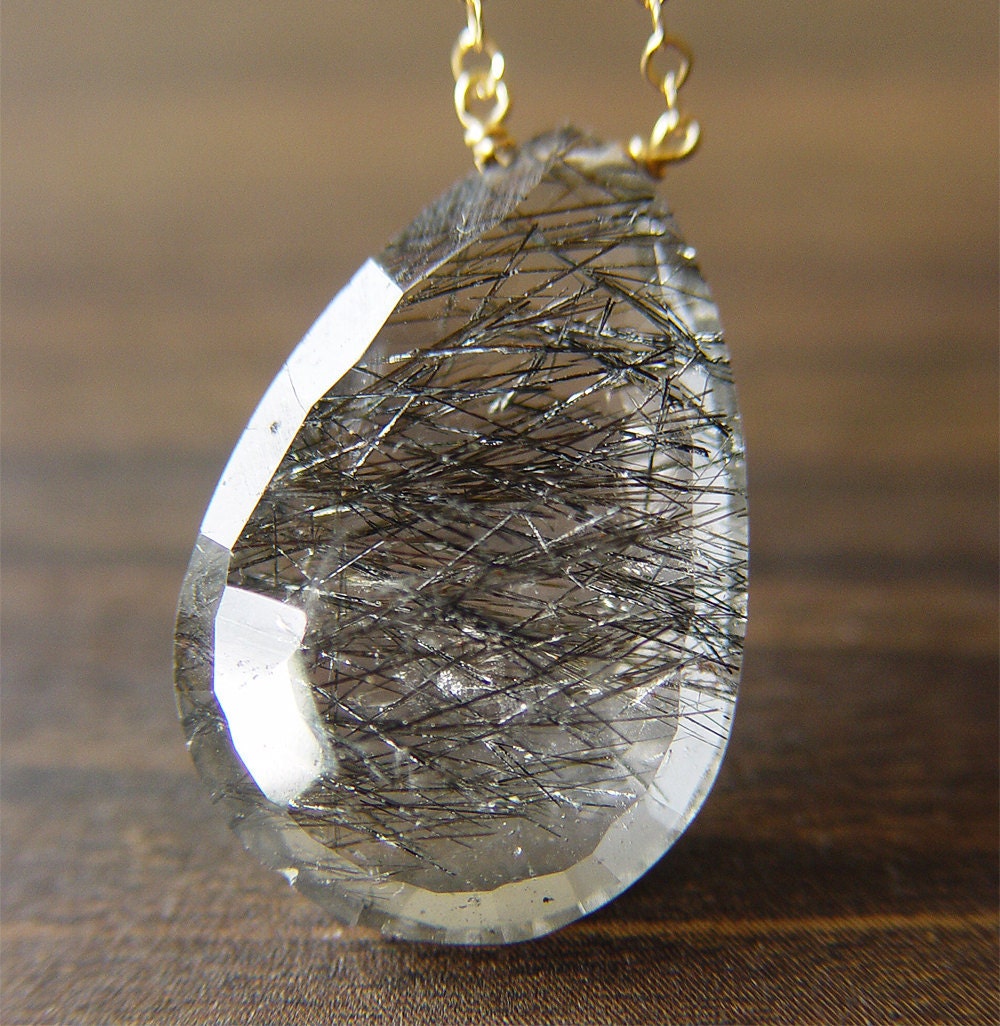 Black Rutilated Quartz Gold Necklace