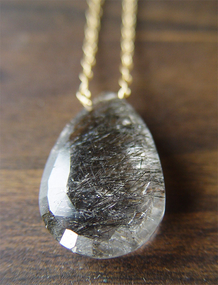 Black Rutilated Quartz Gold Necklace