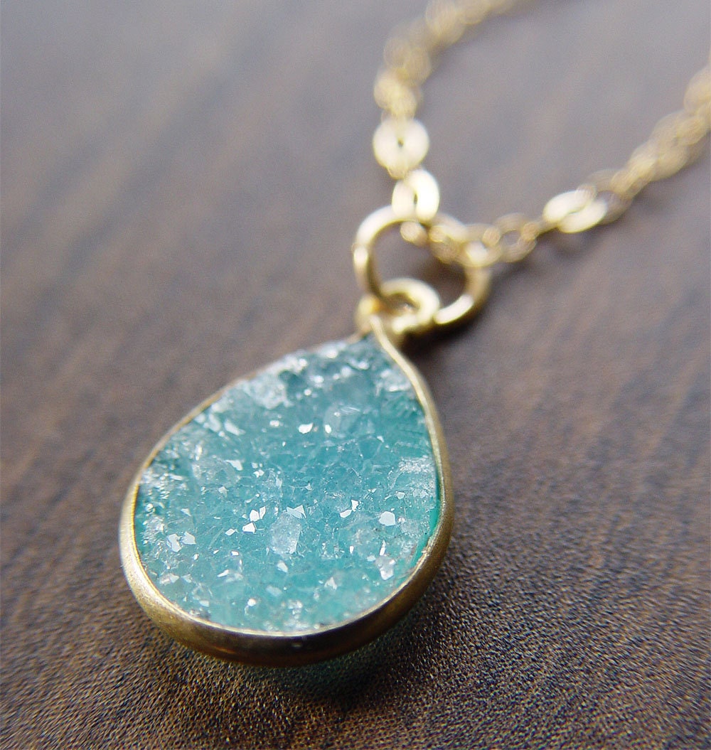 Teal Druzy Gold Necklace