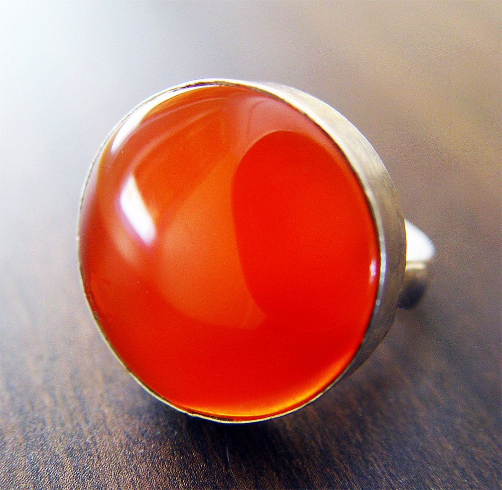 Round Carnelian Silver Ring