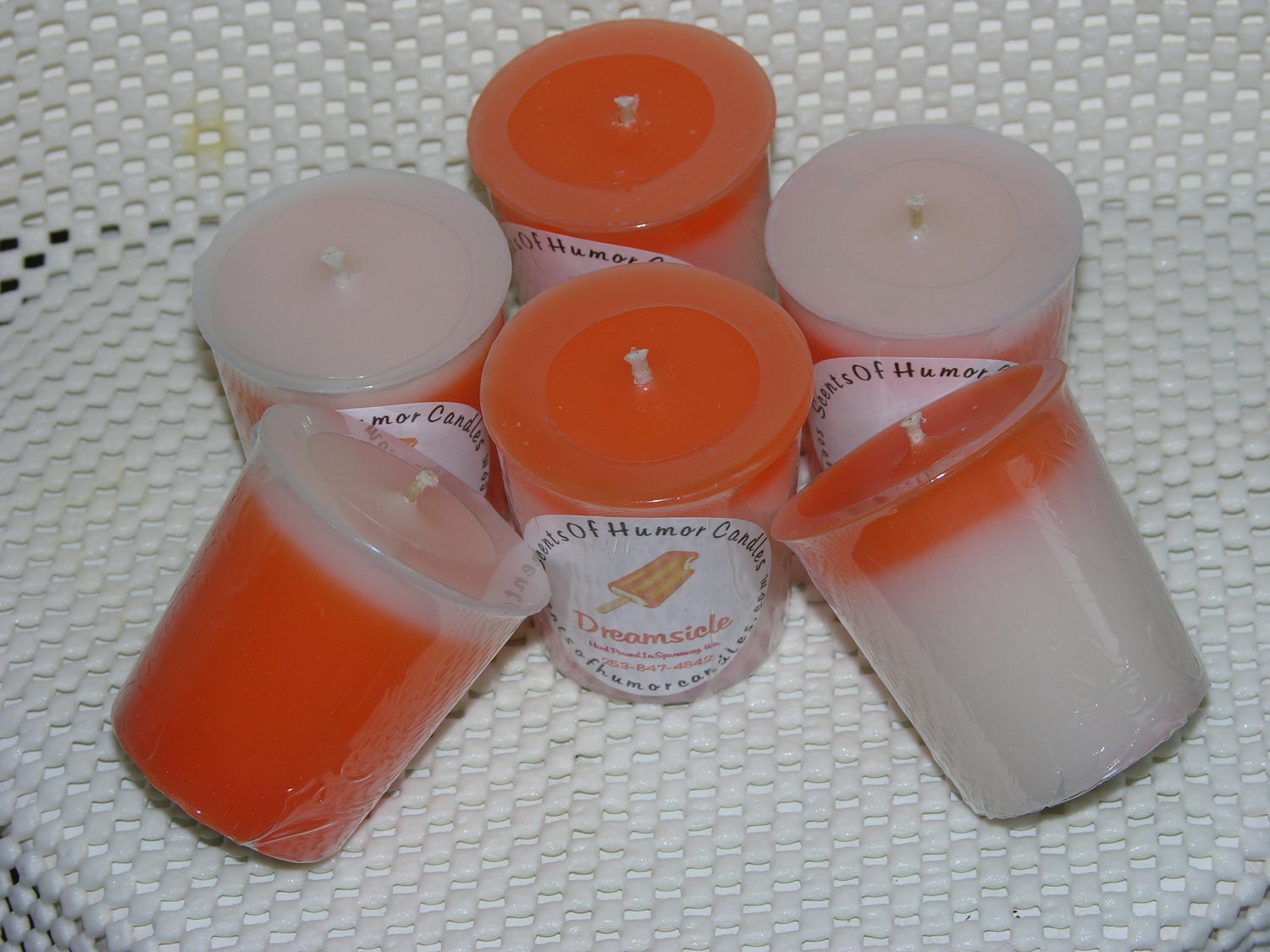 Votive Candles DREAMSICLE CREAMSICLE ORANGE and VANILLa Scented Beautiful Hand Poured