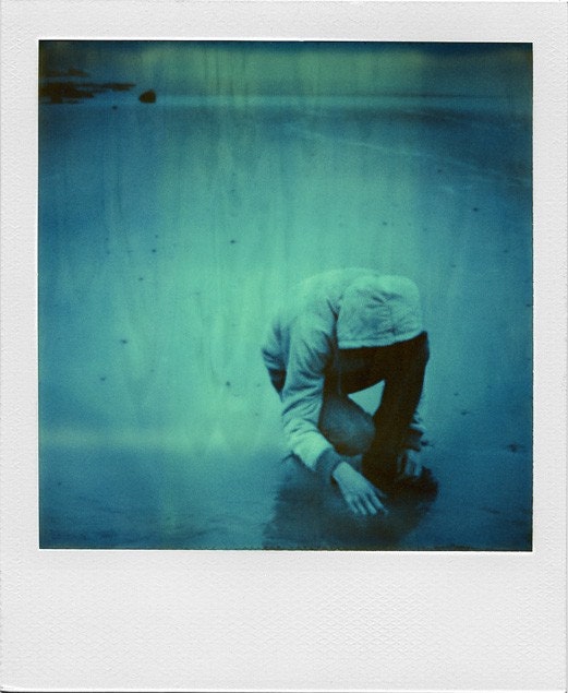 Blue polaroid fine art print of 4x5 inches signed by its author and mounted on foam 5mm