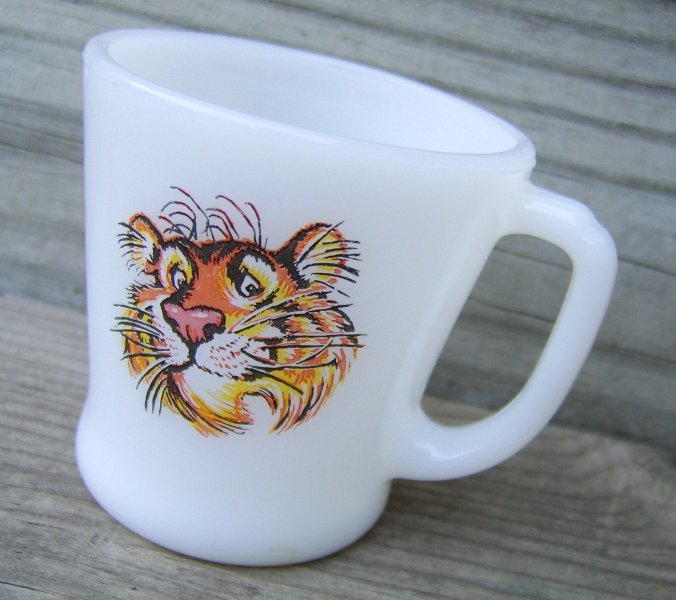 Vintage Fire King Milk Glass Mug Esso Tiger by