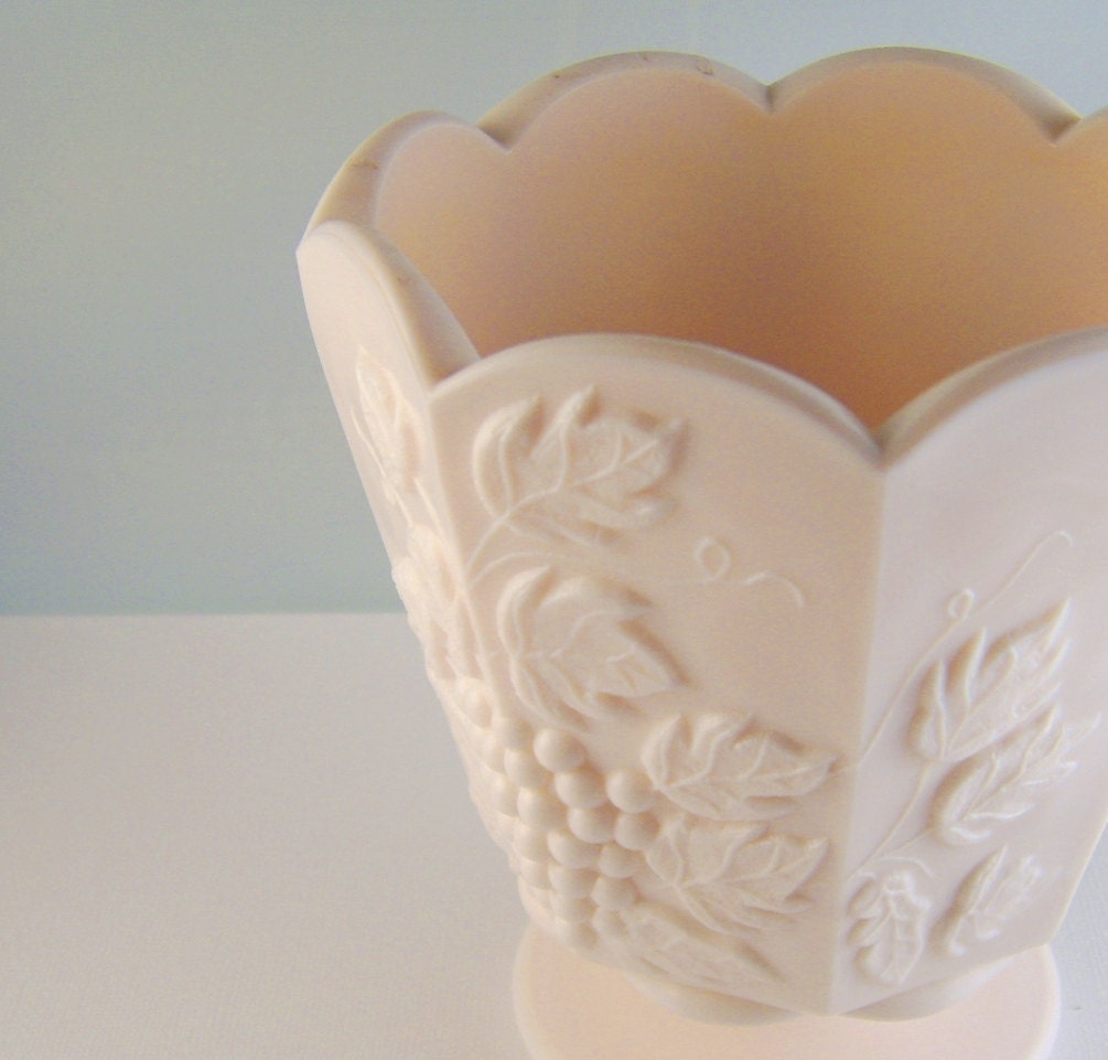 Vintage Pink Milk Glass Vase Compote Fifties by