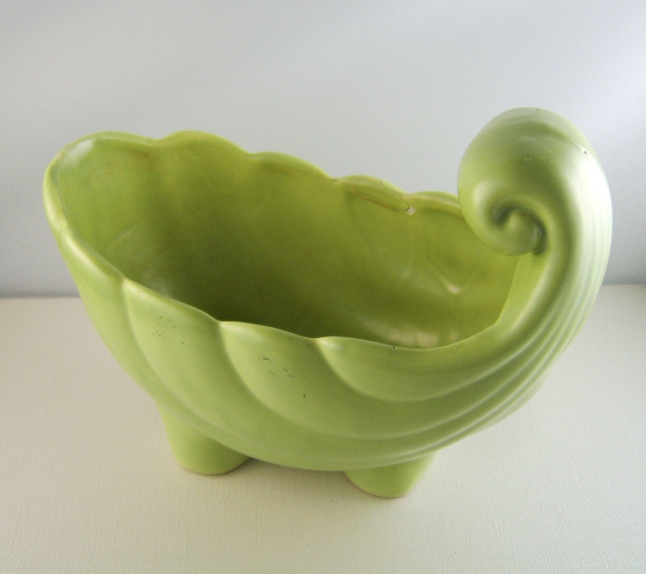 Vintage Ceramic Planter Art Deco Lime Green Nautilus RESERVED FOR ULLI
