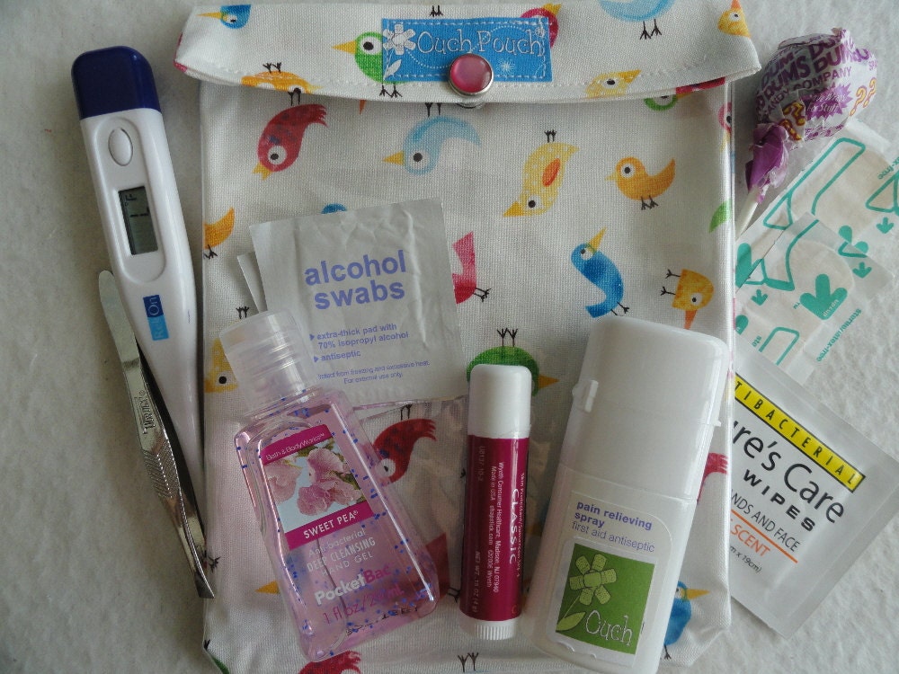 Clearance Sale - Medium OUCH POUCH First Aid Travel Organizer for Nappy/Diaper Bag Baby's Boo Boo's ( 5x7 Tossed Birds Fabric )