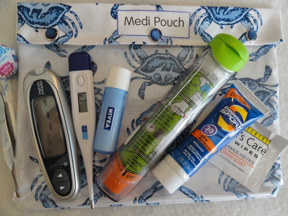 XL Medi-Pouch Clear Travel Beach Bag Organizer First Aid Kit Medical Airplane Carry On ( 7x9 Miller Crab Walk Fabric) Gift Under 20