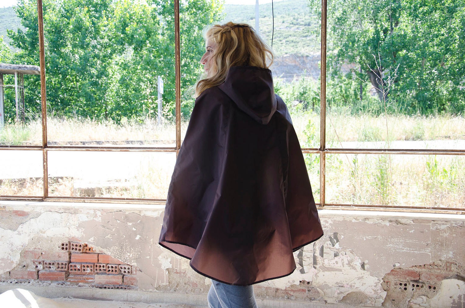 Tan Cape Hooded Raincoat, Waterproof