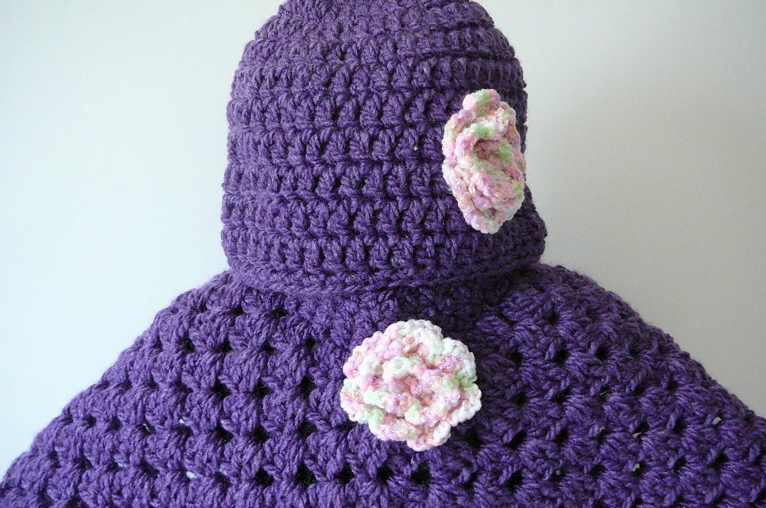 Crocheted Shell Purple Toddler Poncho and Hat         READY TO SHIP     Size 2 to 3 years