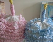 MADE TO ORDER   Knit Birthday Cake Twin Boy and Girl Baby Hats        Size 24 months