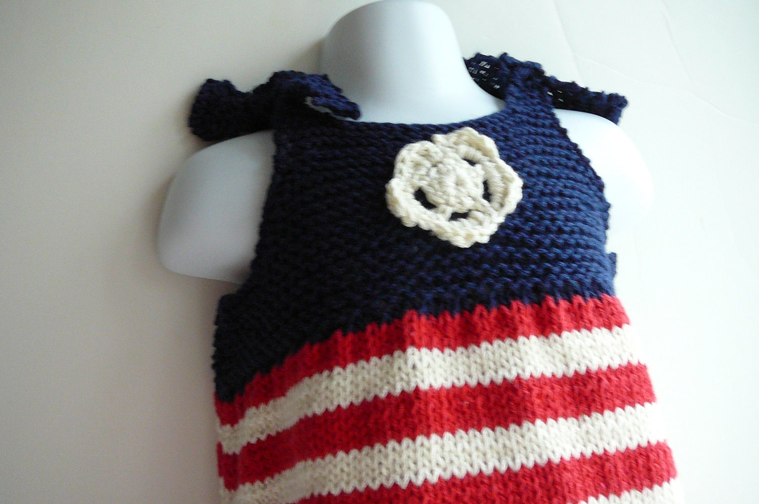 Hand Knit Toddler Patriotic Sun Top     READY TO SHIP    Size 2  to 3 years