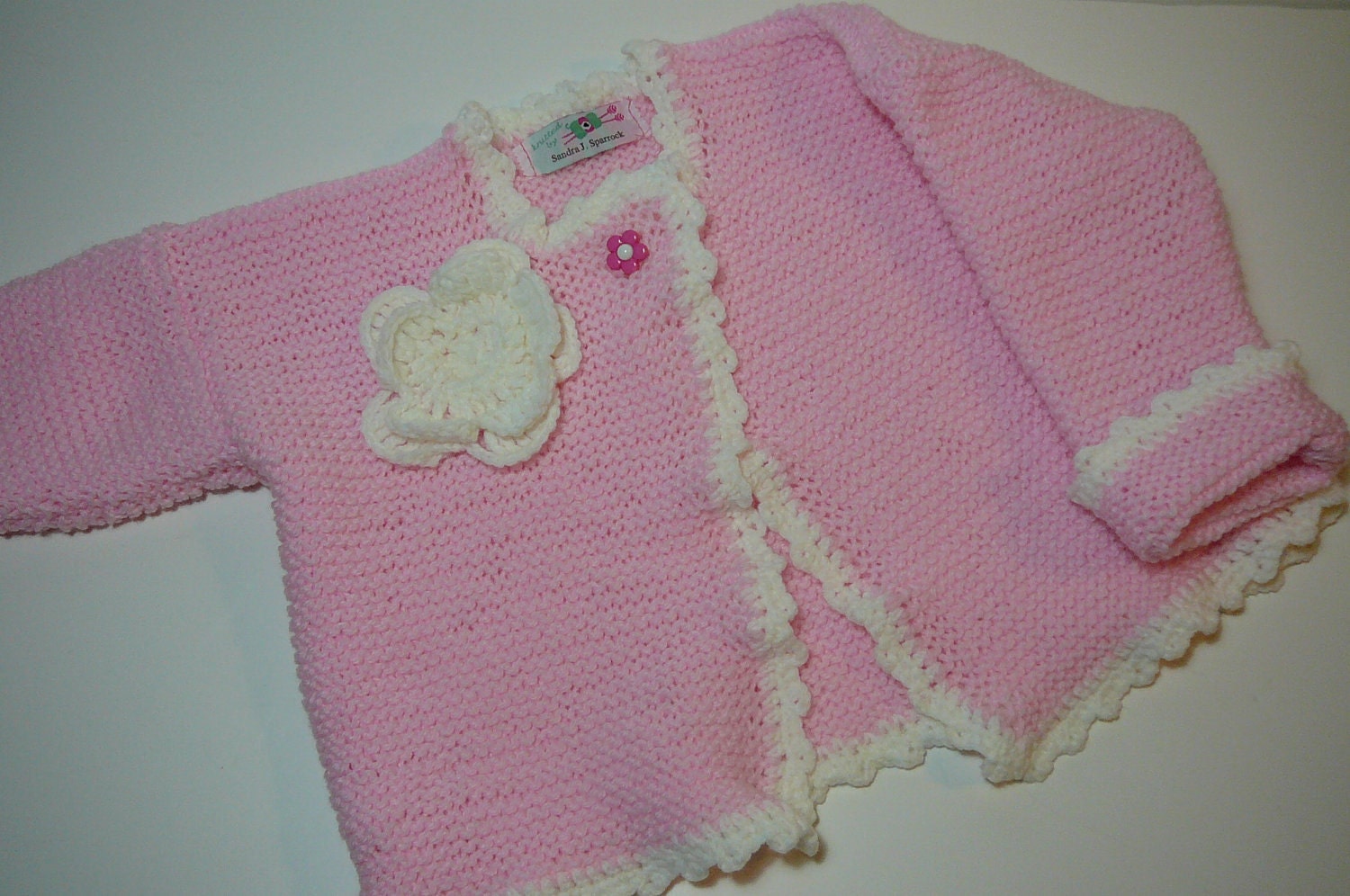 MADE TO ORDER    Hand Knit Baby Garter Stitch Cardigan   Size 6 to 12 months