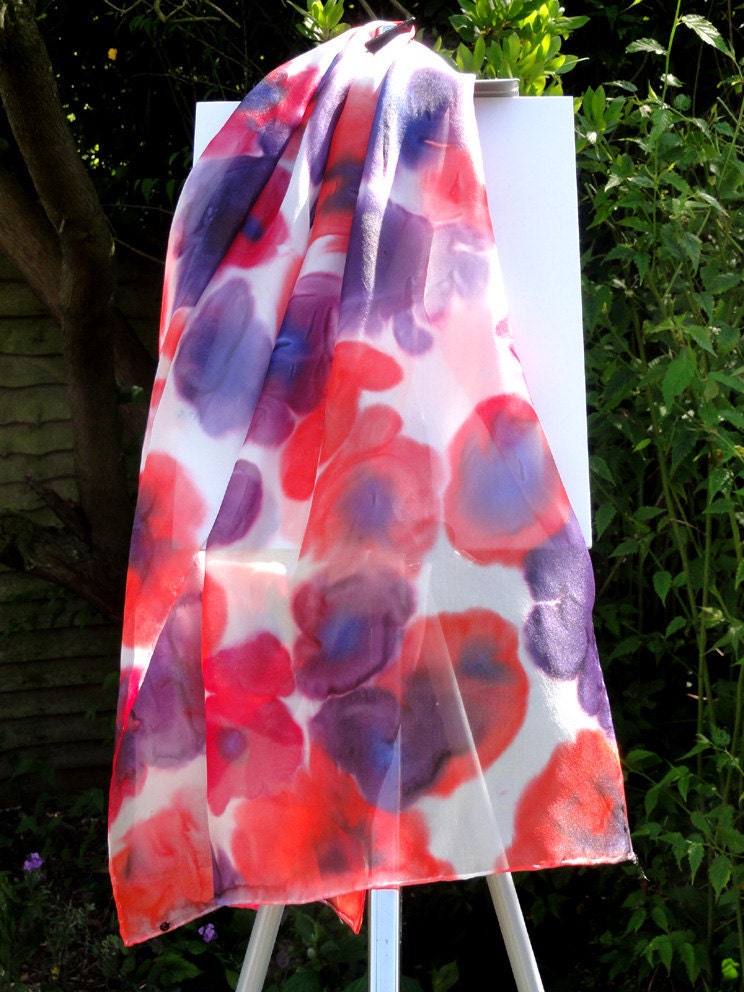 Wearable Art, Pure silk poppies scarf, long