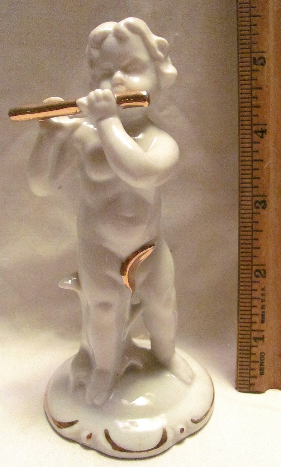 Art Nouveau Style Porcelain Figurine Of Nude Cherub With Flute