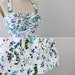 vintage 1950s dress / 50s floral dress / White, Blue, and Green Pinup Halter Dress