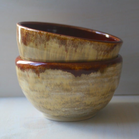 Rice Bowls Handmade Ceramic Bowls in Deep Cherry by sheilasart