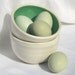 Pair of White and Turquoise Rice Bowls - Two Aqua and White Glazed Ceramic Pottery Bowls - Handmade
