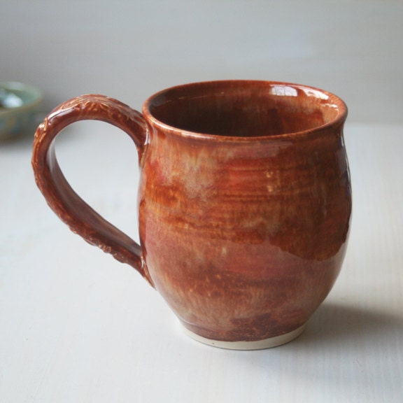 Red Mug - Textured Red and Brown Glazed Coffee Cup - Handmade Ceramic Stoneware Pottery Mug
