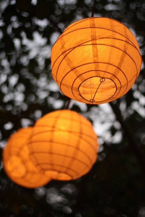 Photograph paper lanterns fine art photograph grey black white orange