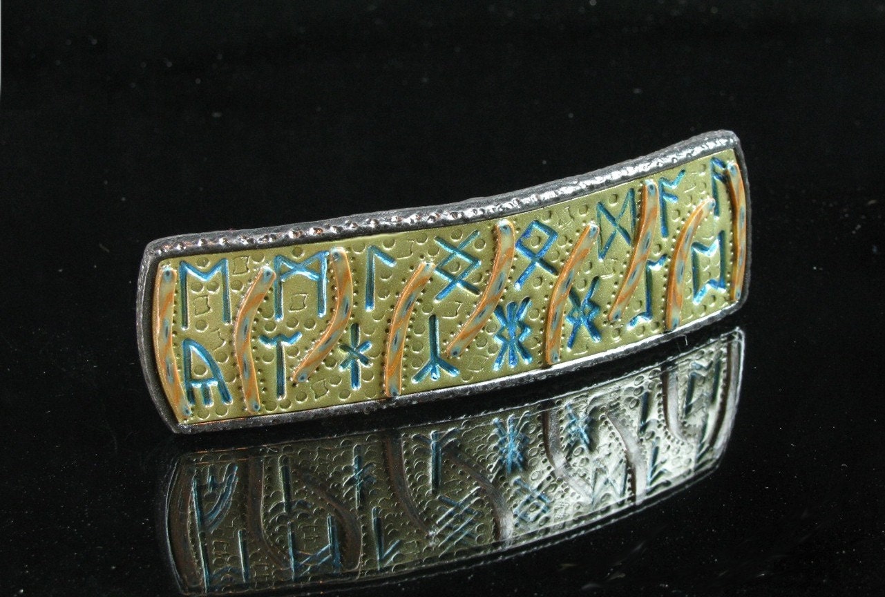 It's in the Runes - Polymer Clay Mechanical Ponytail Barrette