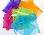 100 Organza Bags, 3x4 inch, multi color jewel tones, orange, hot pink, purple, bright green, aqua