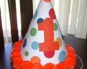 Infant/ Toddler Boys First 1st Birthday Lolli Dot Orange Birthday Party Hat